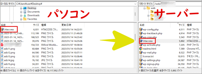.htaccessファイルをパソコンからレンタルサーバーにアップ ロード
