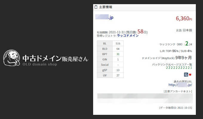 取得した中古ドメイン