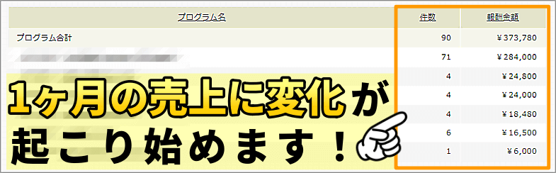 徹底的にリサーチを行った結果(1ヶ月の売上)