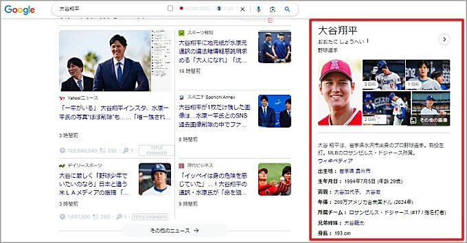 ナレッジパネルの事例画像（人物編）